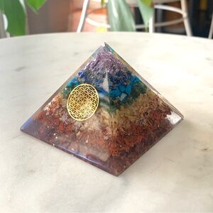 Handmade Seven Chakra Orgonite Crystal Pyramid, 2.75”L x 2.75”W x 2.5”H